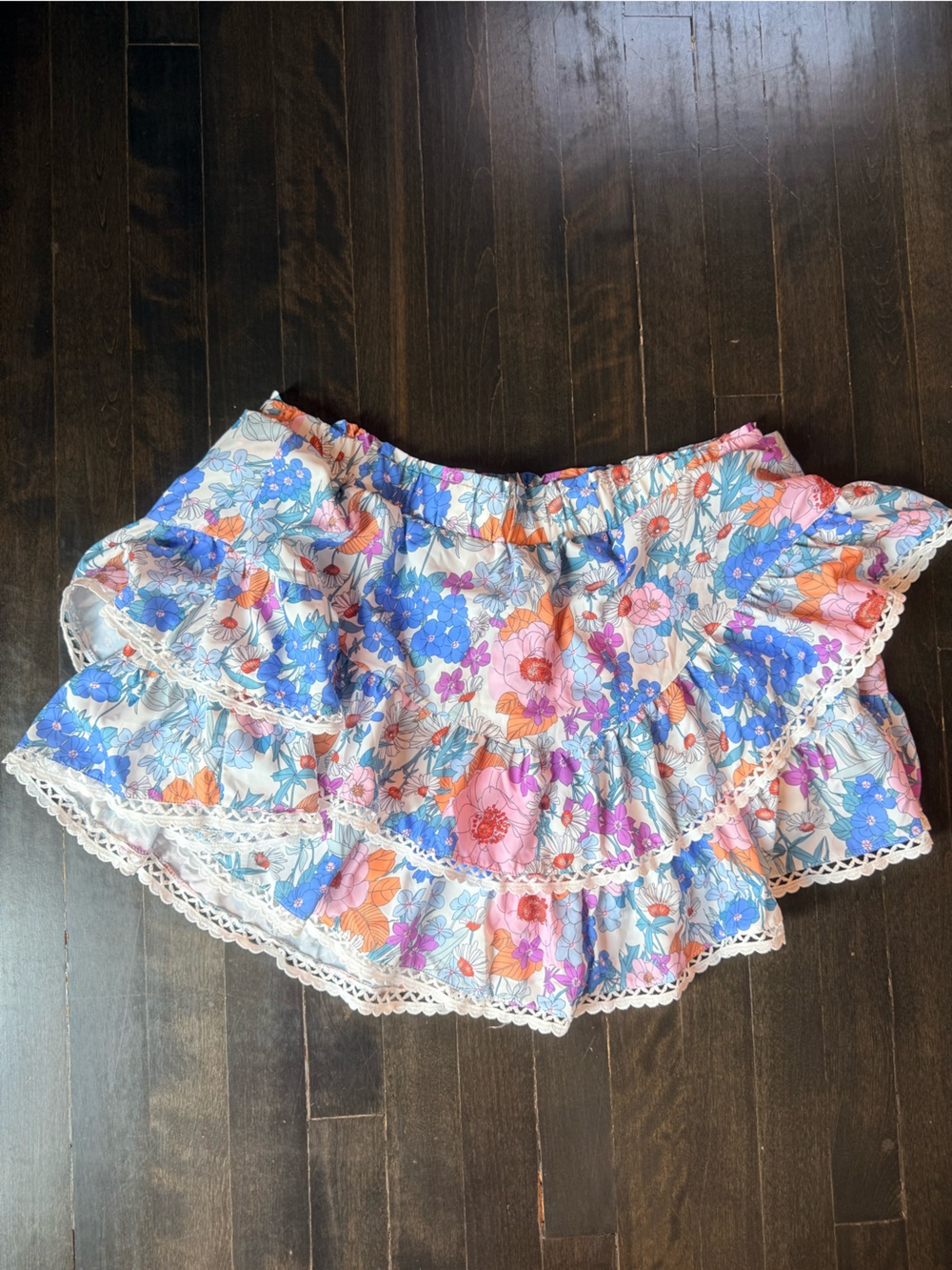 Floral Ruffled Mini Skort in Blue, Pink & Orange